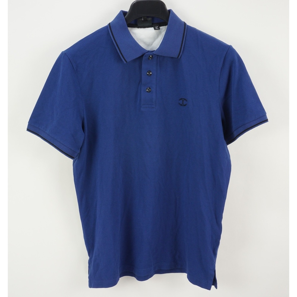 Just Cavalli Pique Tipped Polo Shirt Men's XL Slim Short Sleeve Blue Cotton Logo